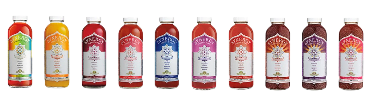 Collection of different flavors of GT's kombucha