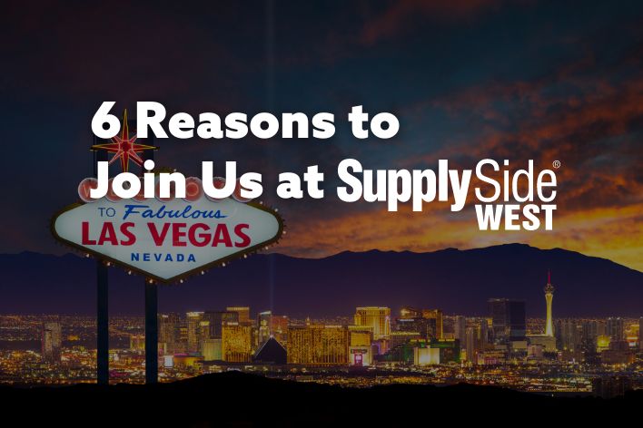 Vegas skyline at sunset with text overlay 