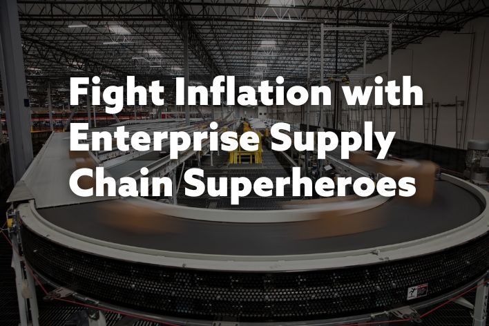 Long Exposure of Packages on Conveyor Belt, manufacturing in spite of inflation with text overlay 