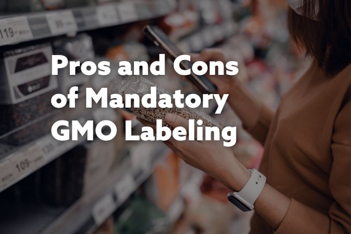 Woman shopping in supermarket and reading labels with text, 