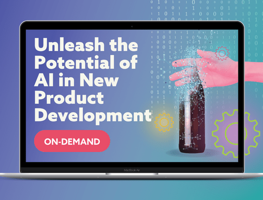 Laptop on top of purple to green background with hand reaching towards soda bottle. The laptop has the words, 