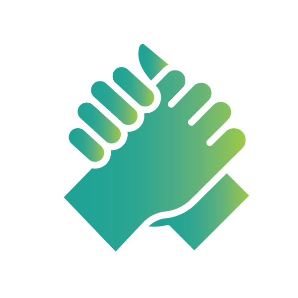 Helping hands clasped icon, representing paid days off to volunteer.