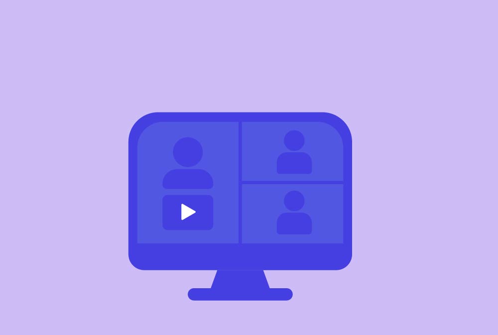 Computer screen icon with people and play icon on light purple background to represent virtual trainings from the TraceGains Academy