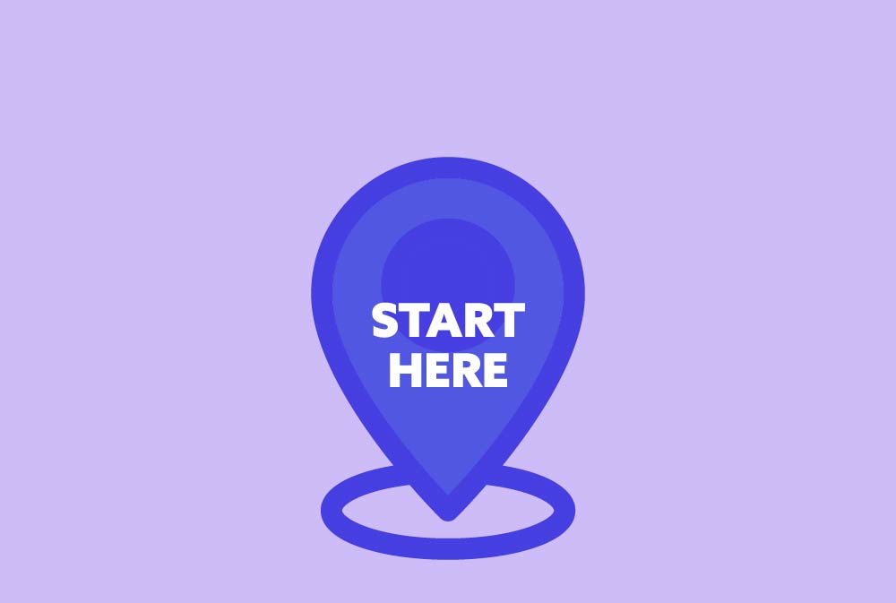 "Start here" location icon on light purple background to welcome people to the TraceGains Academy