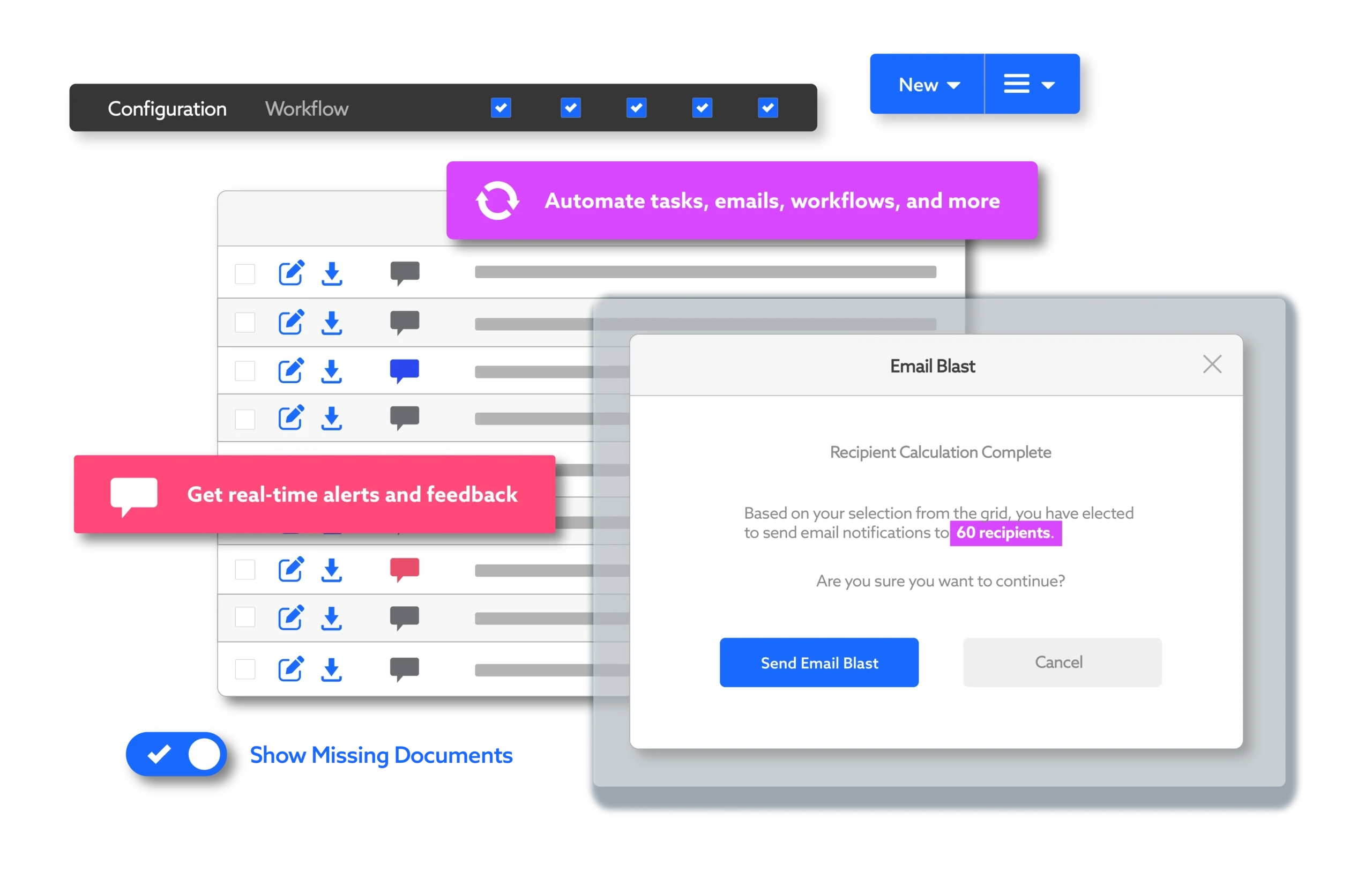 TraceGains Supplier Management automation functions like workflows, email blasts, etc.