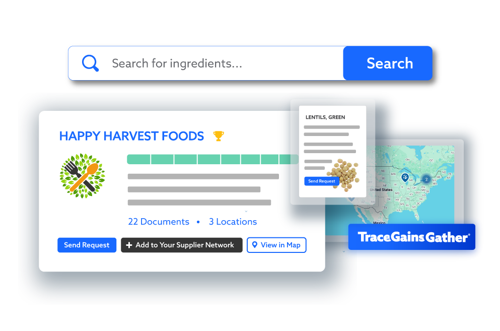 Search suppliers and ingredients, traceability data on TraceGains Gather