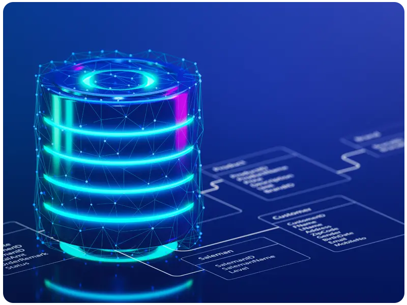 Data silo on gradient blue tech background