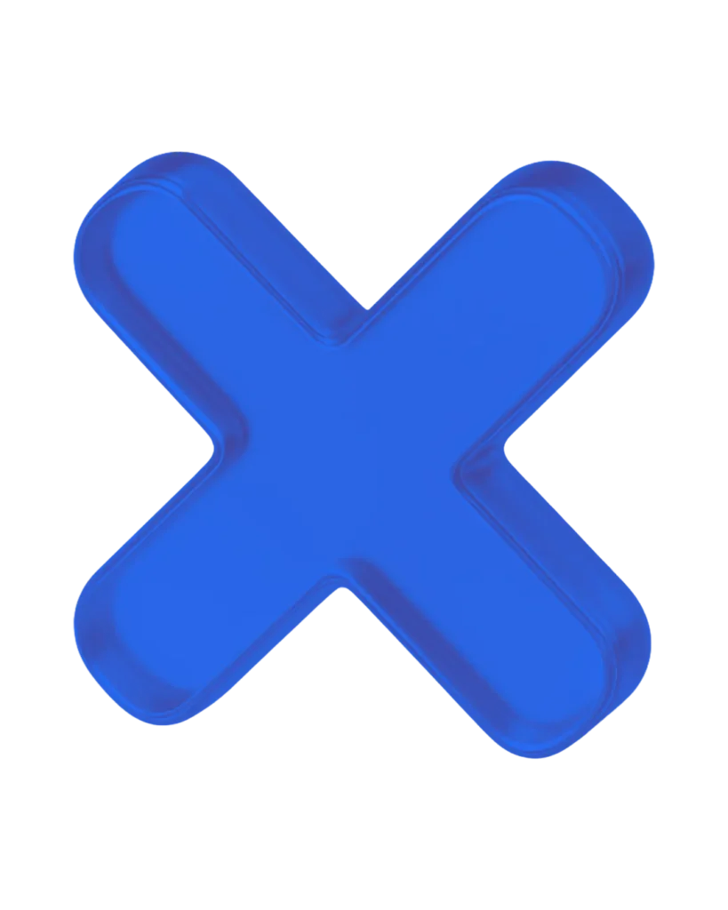 Blue "x" icon with glass transparent effect