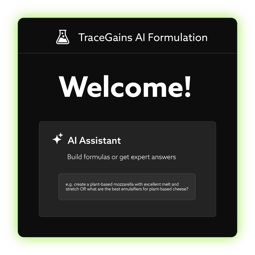 TraceGains Formula AI product screenshot welcome screen preview