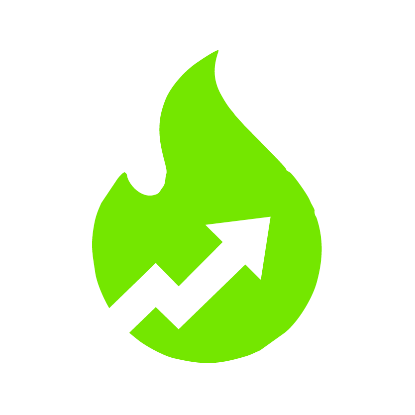 Trends icon, fire symbol with increase graph
