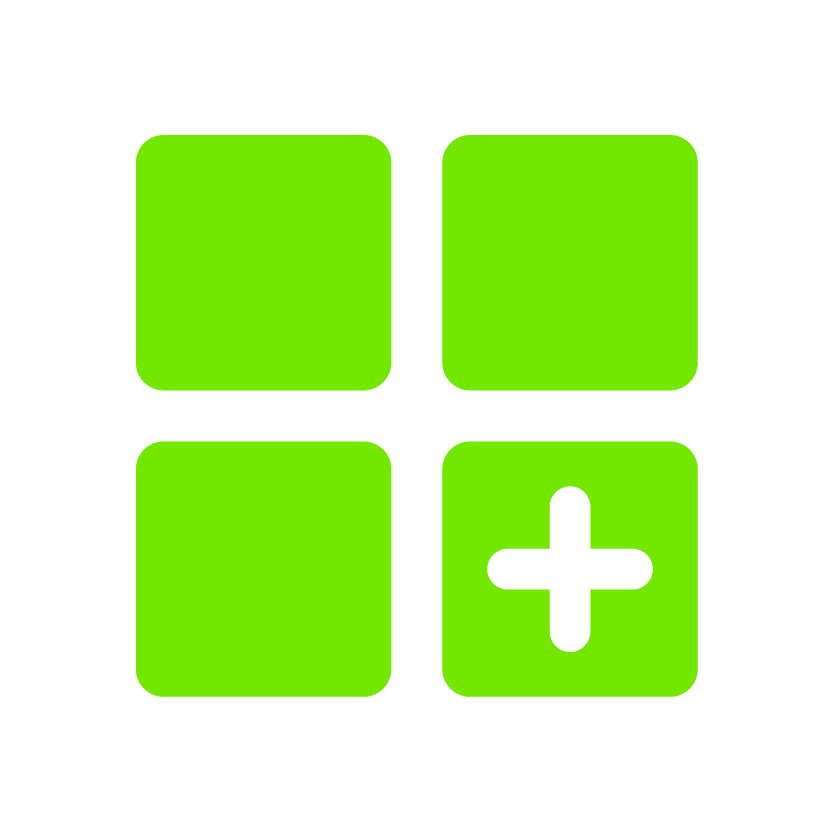 Multiple blocks, apps, notes, etc. with one featuring a plus sign